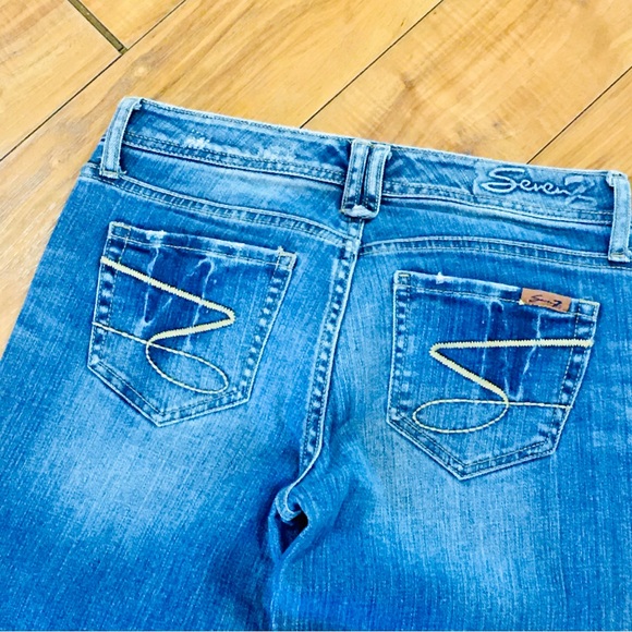 Seven 7 boot cut flare leg distressed style blue denim jeans small 28 wa… - Picture 7 of 11